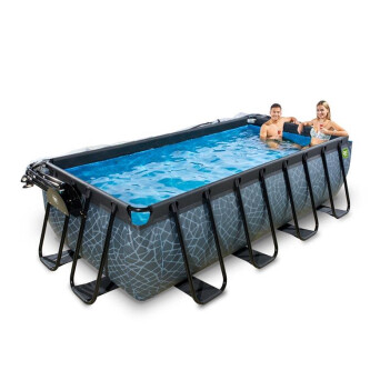 EXIT Swimming Pool rechteckig Premium 400 x 200 x 100 cm grau inkl. Sonnendach + Wärmepumpe