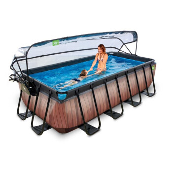 EXIT Swimming Pool rechteckig Premium 400 x 200 x 100 cm braun inkl. Sonnendach + Wärmepumpe