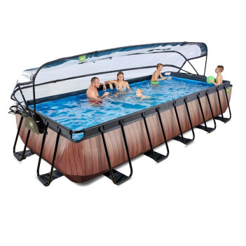 EXIT Swimming Pool rechteckig Premium 540 x 250 x 100 cm braun inkl. Sonnendach + Wärmepumpe