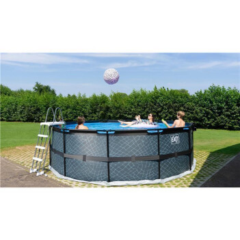 EXIT Swimming Pool Premium Ø 360 x 122 cm schwarz inkl. Sonnendach + Wärmepumpe