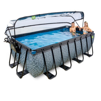 EXIT Swimming Pool Premium rechteckig 400 x 200 x 122 cm grau inkl. Sonnendach + Wärmepumpe