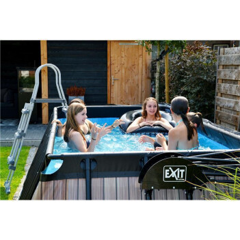 EXIT Swimming Pool Premium rechteckig 400 x 200 x 122 cm braun inkl. Sonnendach + Wärmepumpe