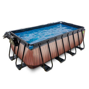 EXIT Swimming Pool Premium rechteckig 400 x 200 x 122 cm braun inkl. Sonnendach + Wärmepumpe