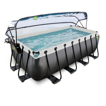EXIT Swimming Pool Premium rechteckig 400 x 200 x 122 cm schwarz inkl. Sonnendach + Wärmepumpe