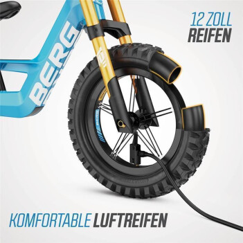 BERG Laufrad Biky Cross blau 12" + Handbremse + Seitenstütze + GRATIS Licht