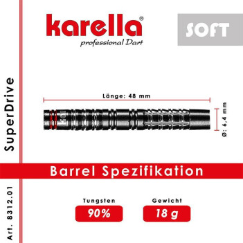 KARELLA Softdarts SuperDrive schwarz, 90% Tungsten, 18g ZUBEHÖR