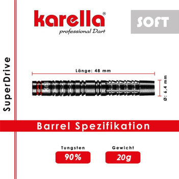 KARELLA Softdarts SuperDrive schwarz, 90% Tungsten, 20g ZUBEHÖR