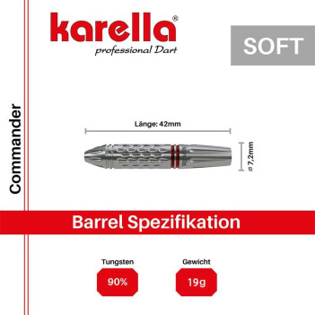 KARELLA Softdarts Commander silber, 90% Tungsten, 19g ZUBEHÖR