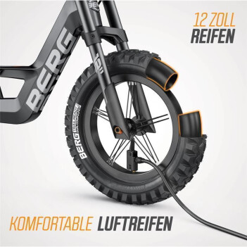 BERG Laufrad Biky Cross schwarz 12" + Handbremse + Seitenstütze + GRATIS Licht